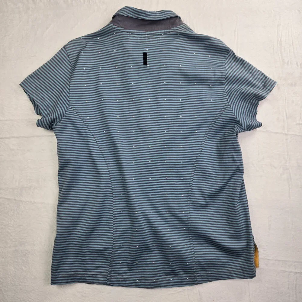 Jamie Sadock Blue Gray Striped Short Sleeve 1/4 Zip Golf Shirt - Picture 3 of 4